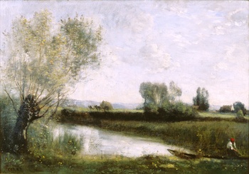 La Pêche et la Fenaison (Environs de Ville d’Avray), c. 1865-70 by Jean-Baptiste-Camille Corot (French, 1796 - 1875)