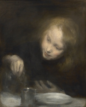 Young girl with a glass pitcher by Armand Berton (French, 1854 - 1927)