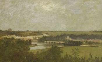 Village along a river by Léon Richet (French, 1847 - 1907)