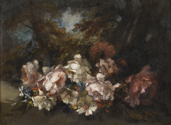 Flowers in a woodland glade by Narcisse Virgile Diaz de la Pena (French, 1807 - 1876)