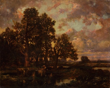 Forest with Cows by Pierre Étienne Théodore Rousseau (French, 1812 - 1867)