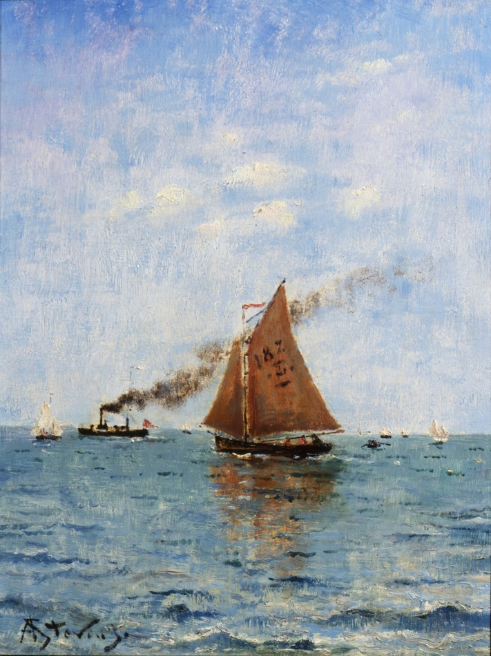 Sailboats and Steamships by Alfred Stevens (Belgian, 1823 - 1906)