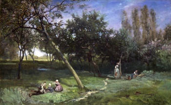 Paysage avec Personnages au Printemps, La Bonneville by Charles François Daubigny (French, 1817 - 1878)