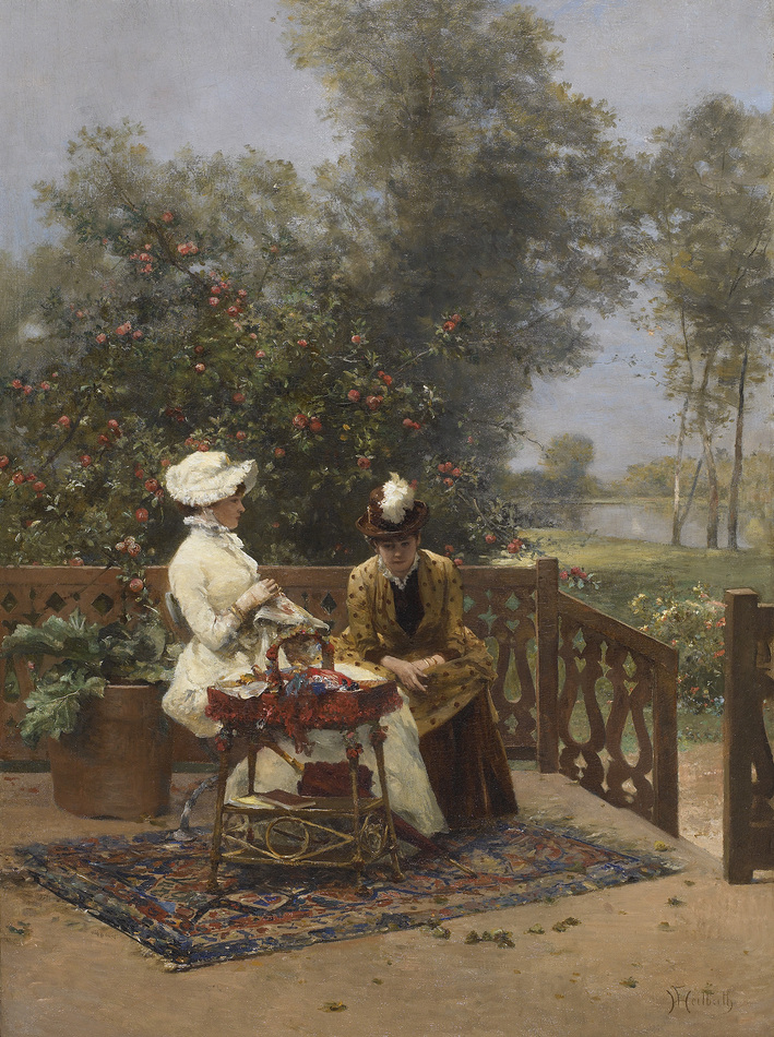 Women on the Terrace Embroidering  by Ferdinand Heilbuth (French, 1826 - 1889)